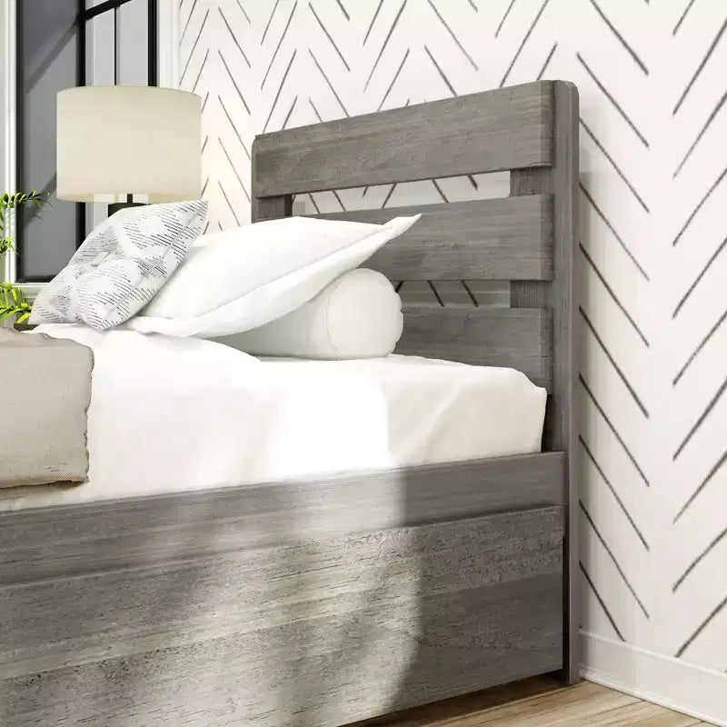 Letto singolo rustico con testiera a doghe e letto estraibile – Driftwood / White Wash, 2 posti letto