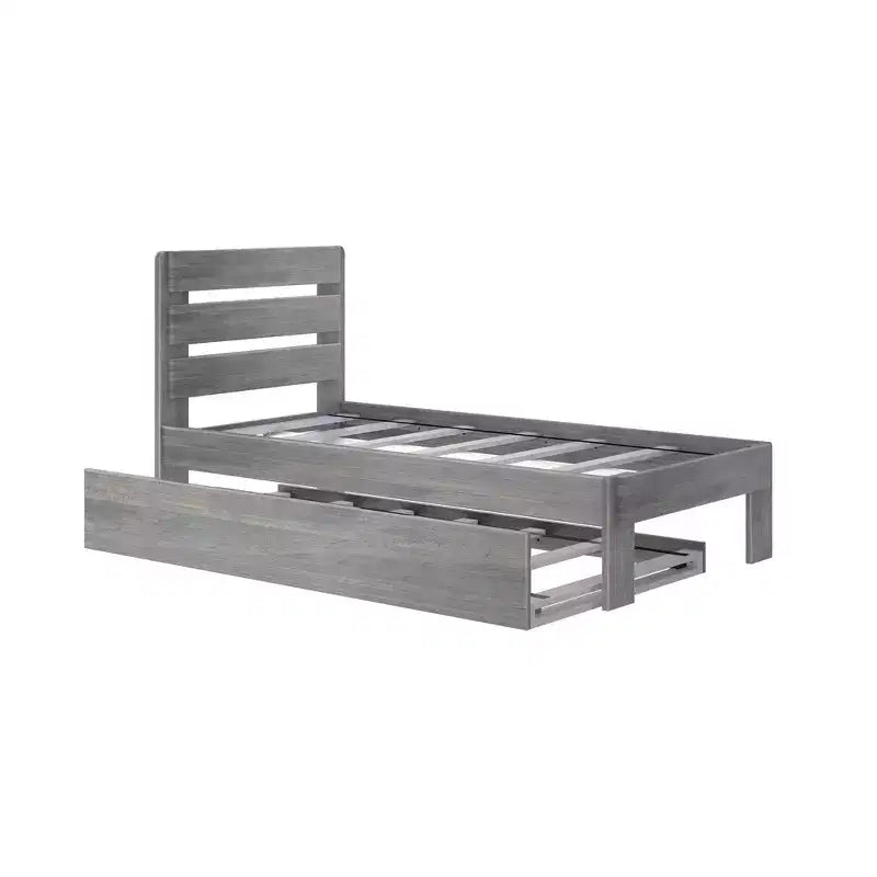 Letto singolo rustico con testiera a doghe e letto estraibile – Driftwood / White Wash, 2 posti letto