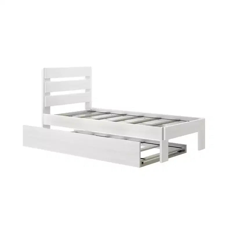 Letto singolo rustico con testiera a doghe e letto estraibile – Driftwood / White Wash, 2 posti letto