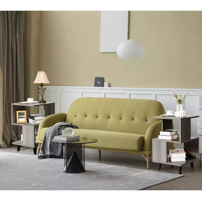Comodini a 3 ripiani grigi, set da 2, stile asimmetrico