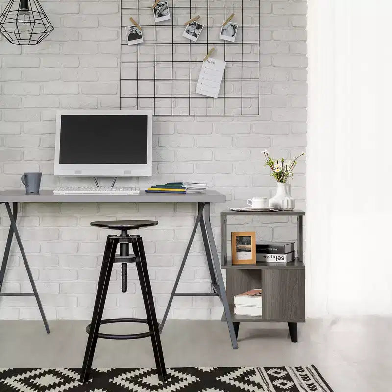 Comodini a 3 ripiani grigi, set da 2, stile asimmetrico