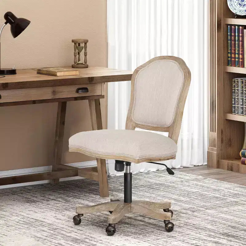 Sedia da ufficio girevole senza braccioli imbottita beige, 1 posto