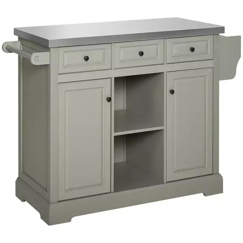 HOMCOM Rolling Kitchen Island on Wheels with Stainless Steel Top, Spice Rack & Drawers, Utility Portable Multi-Storage Cart on Wheels