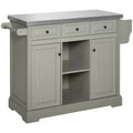 HOMCOM Rolling Kitchen Island on Wheels with Stainless Steel Top, Spice Rack & Drawers, Utility Portable Multi-Storage Cart on Wheels