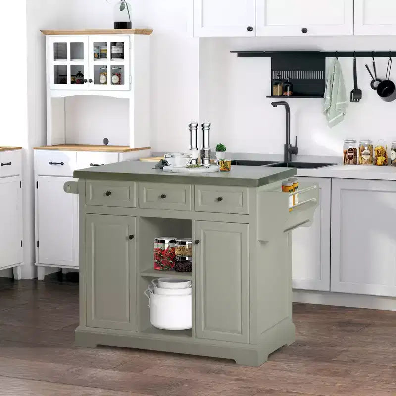 Carrello da Cucina Bianco con Ruote e Piano in Acciaio Inox, per 1 Persona