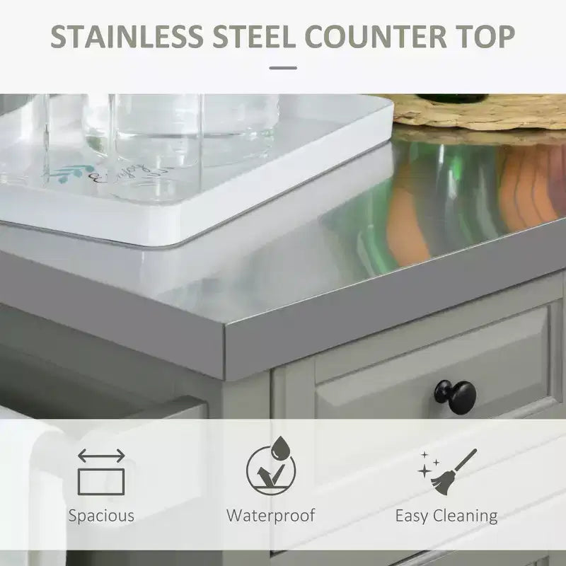 Carrello da Cucina Bianco con Ruote e Piano in Acciaio Inox, per 1 Persona