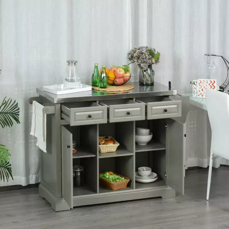 Carrello da Cucina Bianco con Ruote e Piano in Acciaio Inox, per 1 Persona