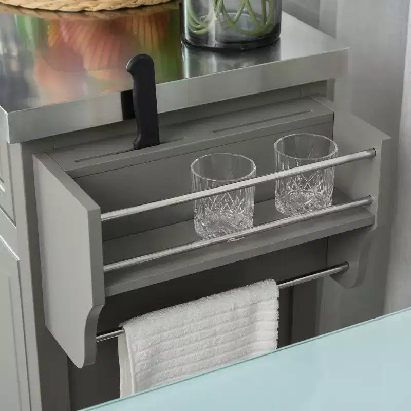 Carrello da Cucina Bianco con Ruote e Piano in Acciaio Inox, per 1 Persona