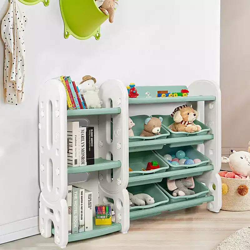 Organizzatore portaoggetti per giocattoli per bambini Blu/Verde con contenitori e mensola, 1 bambino