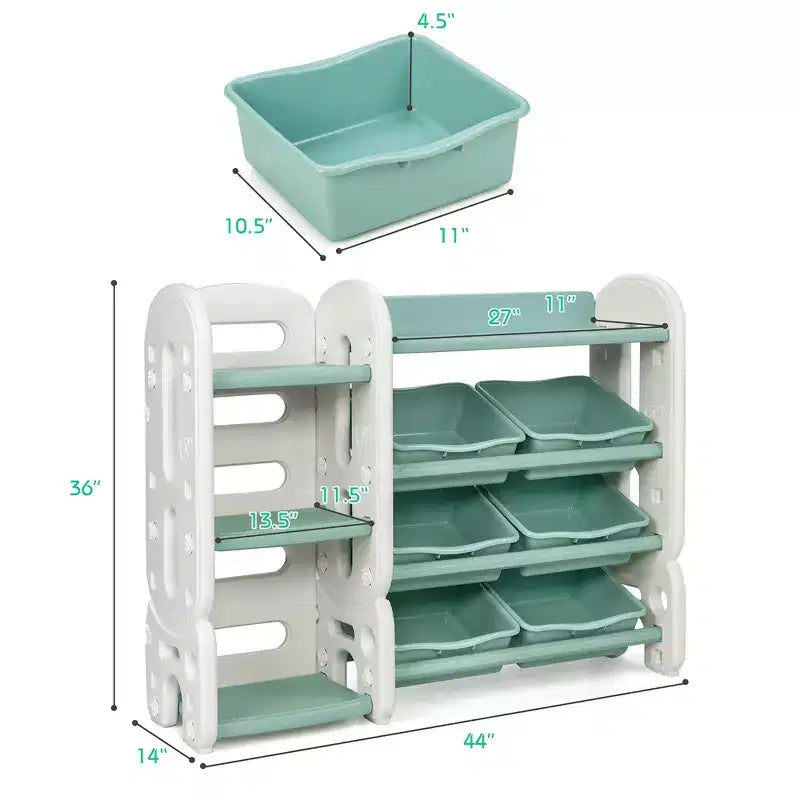 Organizzatore portaoggetti per giocattoli per bambini Blu/Verde con contenitori e mensola, 1 bambino