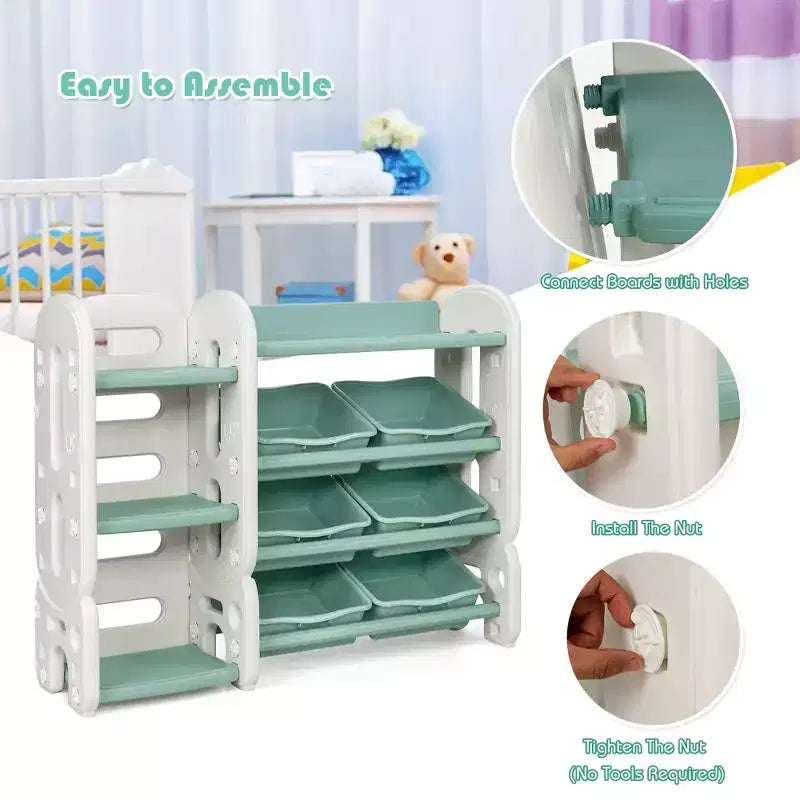 Organizzatore portaoggetti per giocattoli per bambini Blu/Verde con contenitori e mensola, 1 bambino
