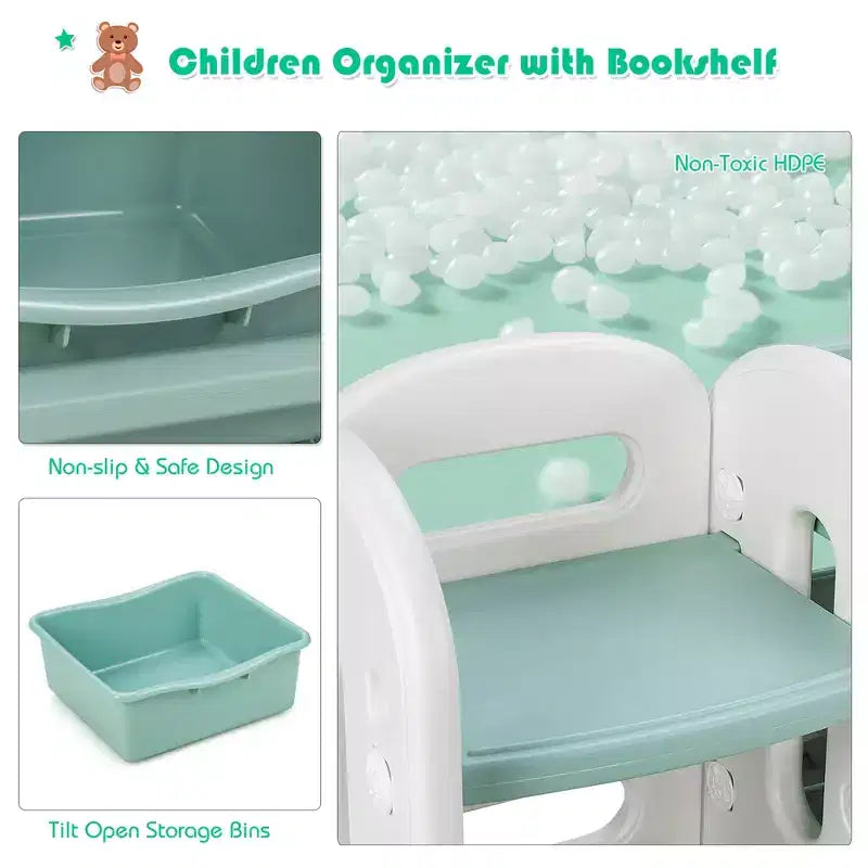 Organizzatore portaoggetti per giocattoli per bambini Blu/Verde con contenitori e mensola, 1 bambino