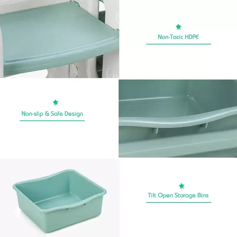 Organizzatore portaoggetti per giocattoli per bambini Blu/Verde con contenitori e mensola, 1 bambino