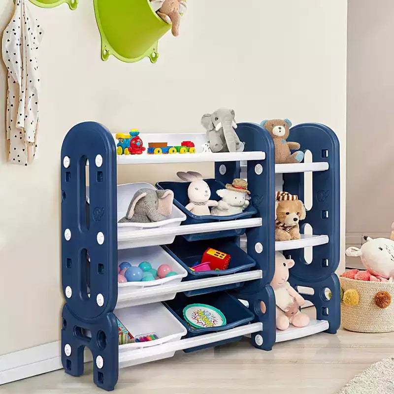 Organizzatore portaoggetti per giocattoli per bambini Blu/Verde con contenitori e mensola, 1 bambino