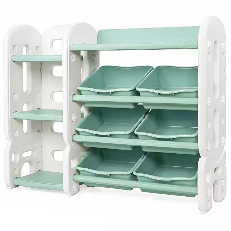 Organizzatore portaoggetti per giocattoli per bambini Blu/Verde con contenitori e mensola, 1 bambino