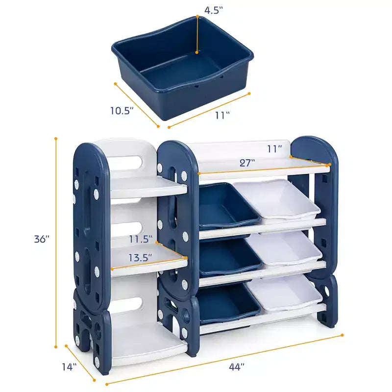 Organizzatore portaoggetti per giocattoli per bambini Blu/Verde con contenitori e mensola, 1 bambino
