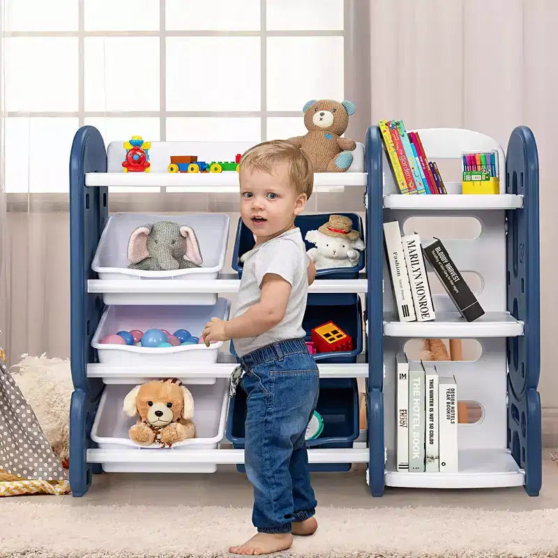 Organizzatore portaoggetti per giocattoli per bambini Blu/Verde con contenitori e mensola, 1 bambino