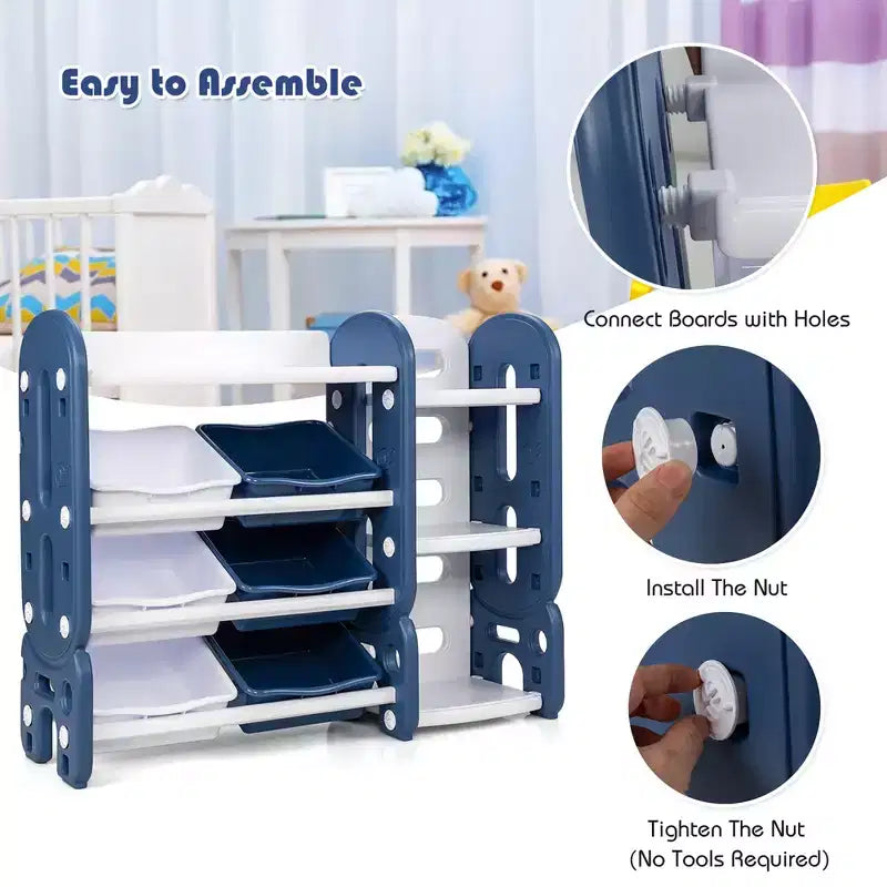 Organizzatore portaoggetti per giocattoli per bambini Blu/Verde con contenitori e mensola, 1 bambino