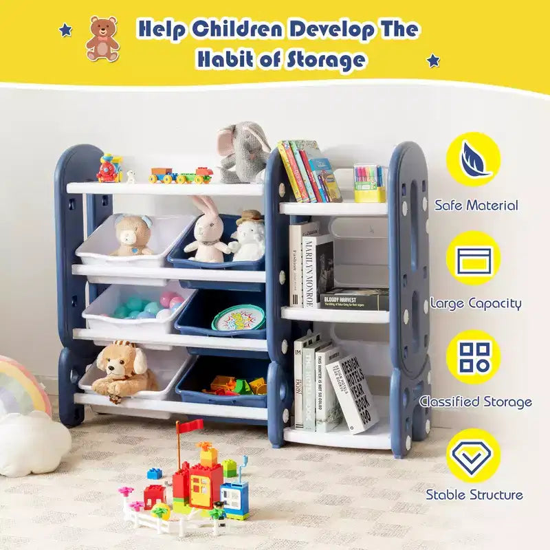 Organizzatore portaoggetti per giocattoli per bambini Blu/Verde con contenitori e mensola, 1 bambino