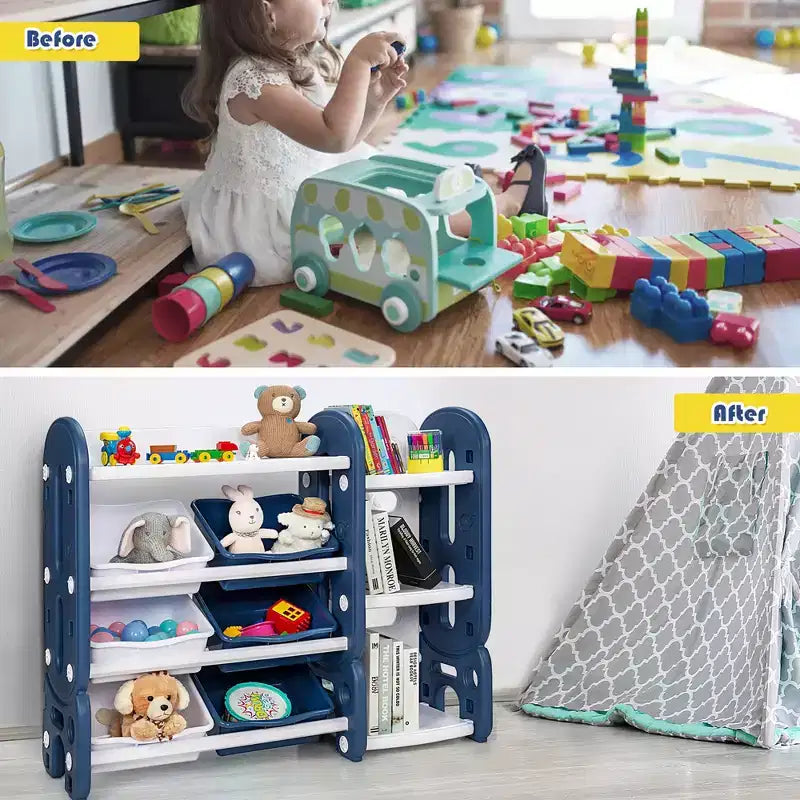 Organizzatore portaoggetti per giocattoli per bambini Blu/Verde con contenitori e mensola, 1 bambino