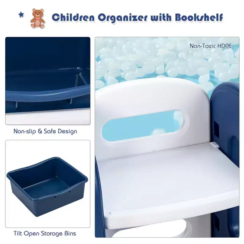 Organizzatore portaoggetti per giocattoli per bambini Blu/Verde con contenitori e mensola, 1 bambino