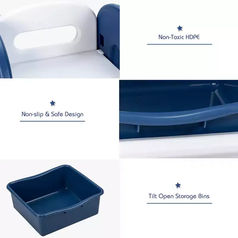 Organizzatore portaoggetti per giocattoli per bambini Blu/Verde con contenitori e mensola, 1 bambino