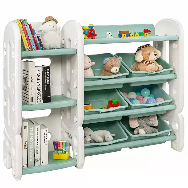 Organizzatore portaoggetti per giocattoli per bambini Blu/Verde con contenitori e mensola, 1 bambino