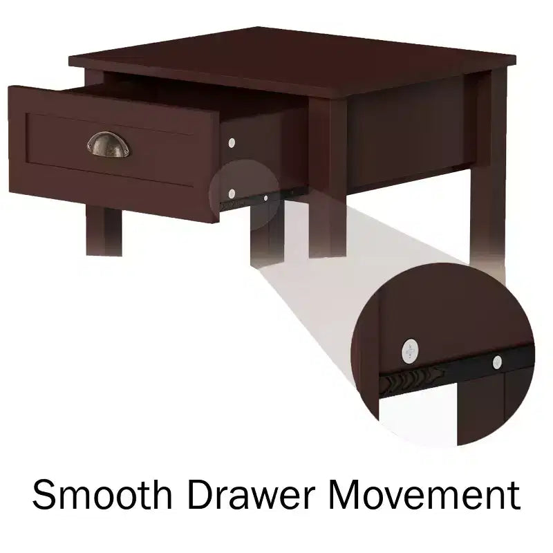 Tavolino finale in stile shaker marrone Umber con cassetto, set da 2