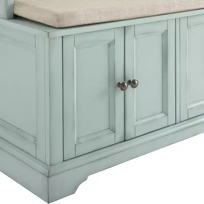 Albero da ingresso blu schiuma di mare invecchiato/bianco con 4 ganci – Singolo