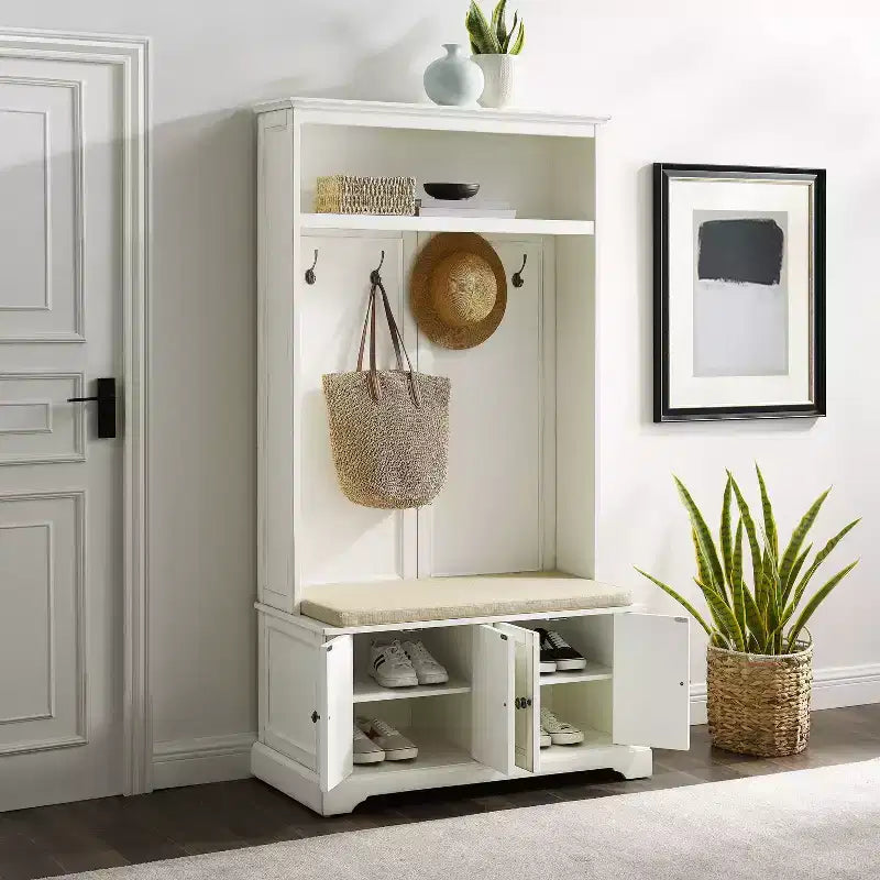 Albero da ingresso blu schiuma di mare invecchiato/bianco con 4 ganci – Singolo
