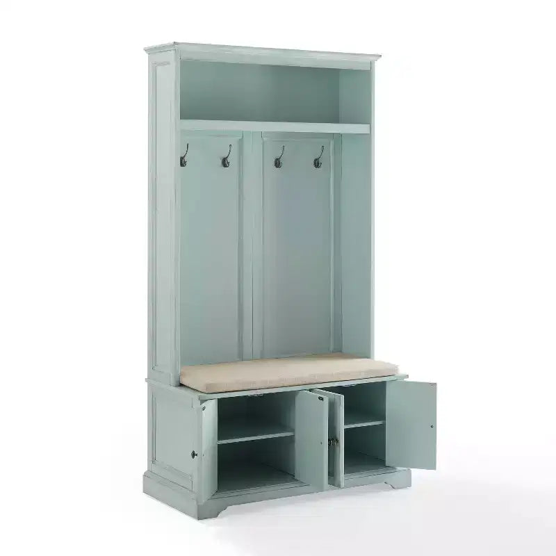 Albero da ingresso blu schiuma di mare invecchiato/bianco con 4 ganci – Singolo