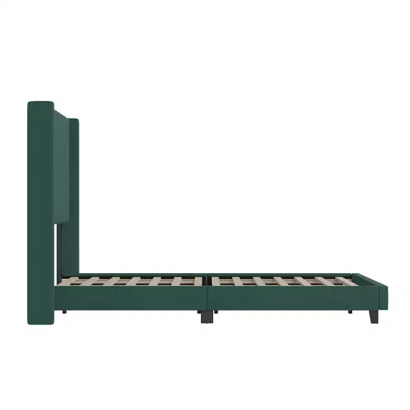 Letto a piattaforma imbottito in velluto – Smeraldo / Grigio / Blu scuro, Matrimoniale / Queen / King, 1 persona