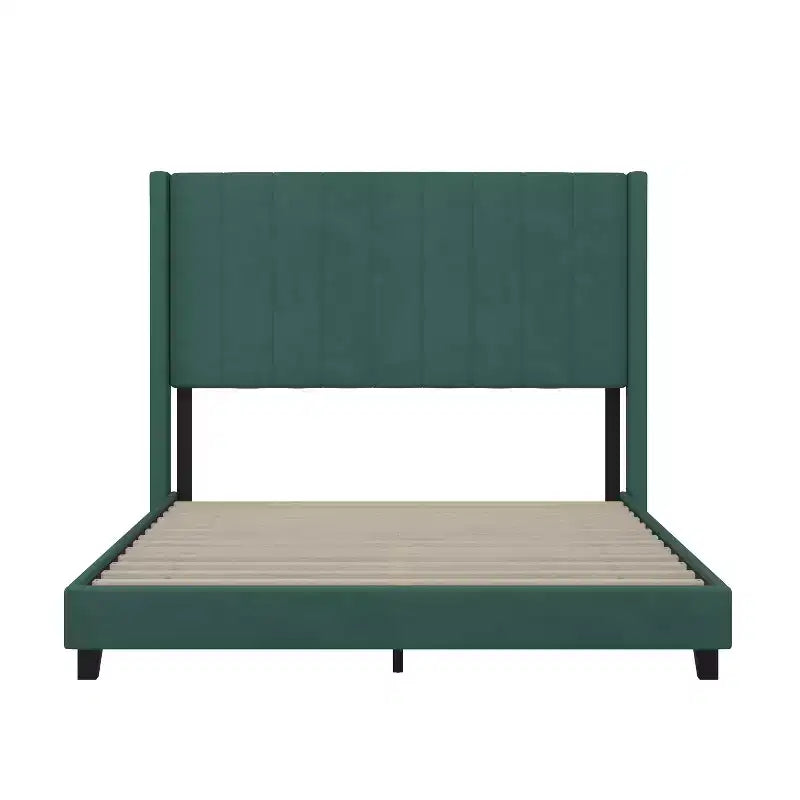 Letto a piattaforma imbottito in velluto – Smeraldo / Grigio / Blu scuro, Matrimoniale / Queen / King, 1 persona