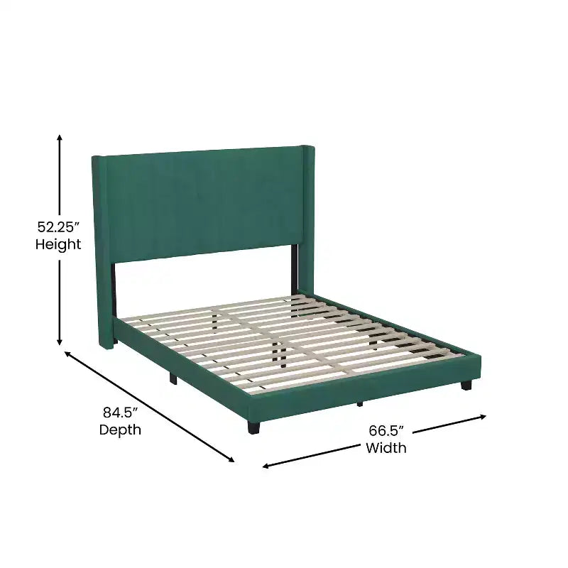 Letto a piattaforma imbottito in velluto – Smeraldo / Grigio / Blu scuro, Matrimoniale / Queen / King, 1 persona