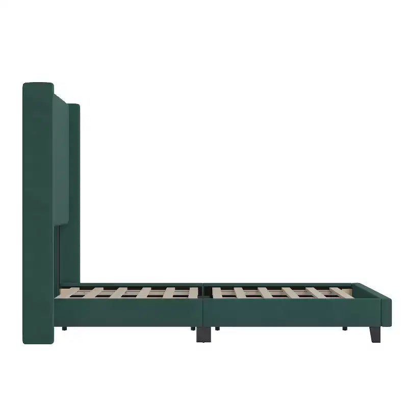 Letto a piattaforma imbottito in velluto – Smeraldo / Grigio / Blu scuro, Matrimoniale / Queen / King, 1 persona