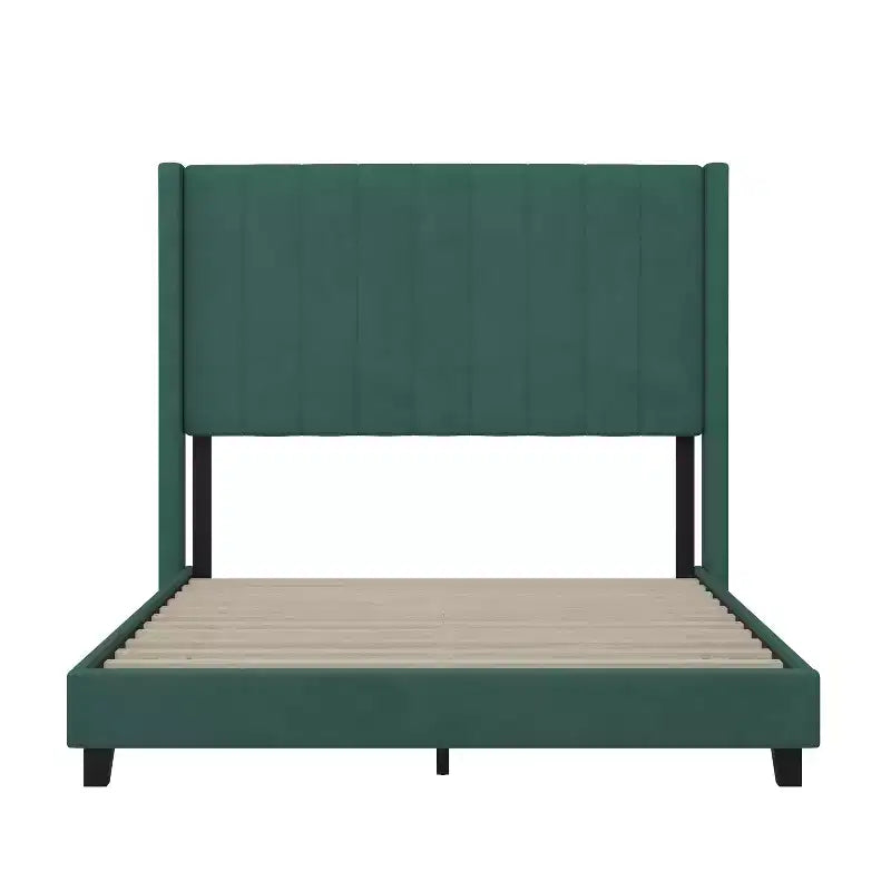 Letto a piattaforma imbottito in velluto – Smeraldo / Grigio / Blu scuro, Matrimoniale / Queen / King, 1 persona