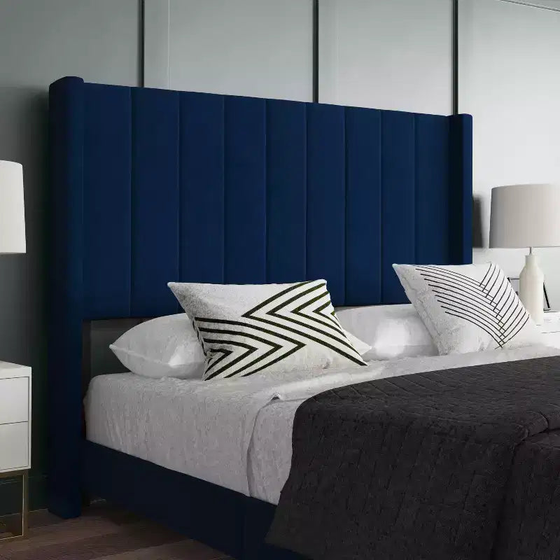 Letto a piattaforma imbottito in velluto – Smeraldo / Grigio / Blu scuro, Matrimoniale / Queen / King, 1 persona
