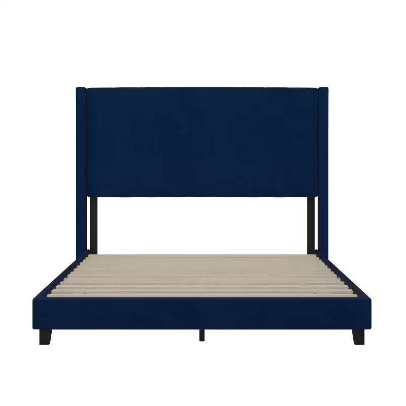 Letto a piattaforma imbottito in velluto – Smeraldo / Grigio / Blu scuro, Matrimoniale / Queen / King, 1 persona