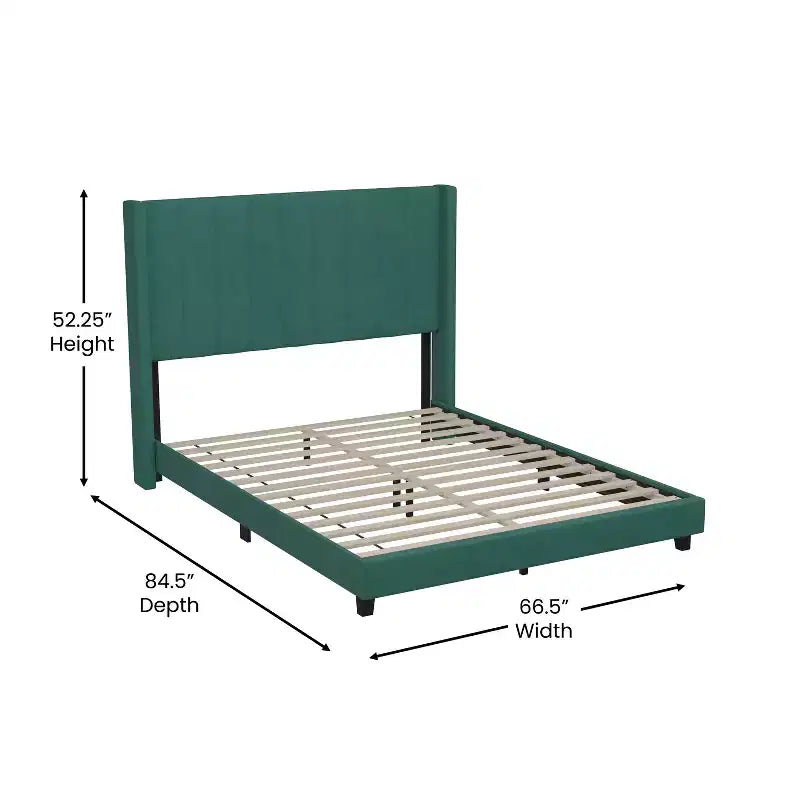 Letto a piattaforma imbottito in velluto – Smeraldo / Grigio / Blu scuro, Matrimoniale / Queen / King, 1 persona