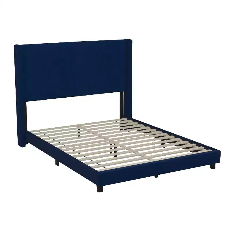 Letto a piattaforma imbottito in velluto – Smeraldo / Grigio / Blu scuro, Matrimoniale / Queen / King, 1 persona