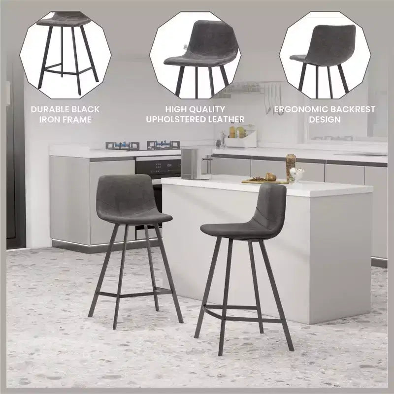 Sgabello da bancone – pelle PU, schienale basso, base in acciaio inossidabile, 1 posto