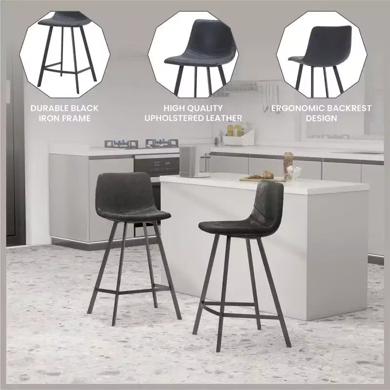 Sgabello da bancone – pelle PU, schienale basso, base in acciaio inossidabile, 1 posto