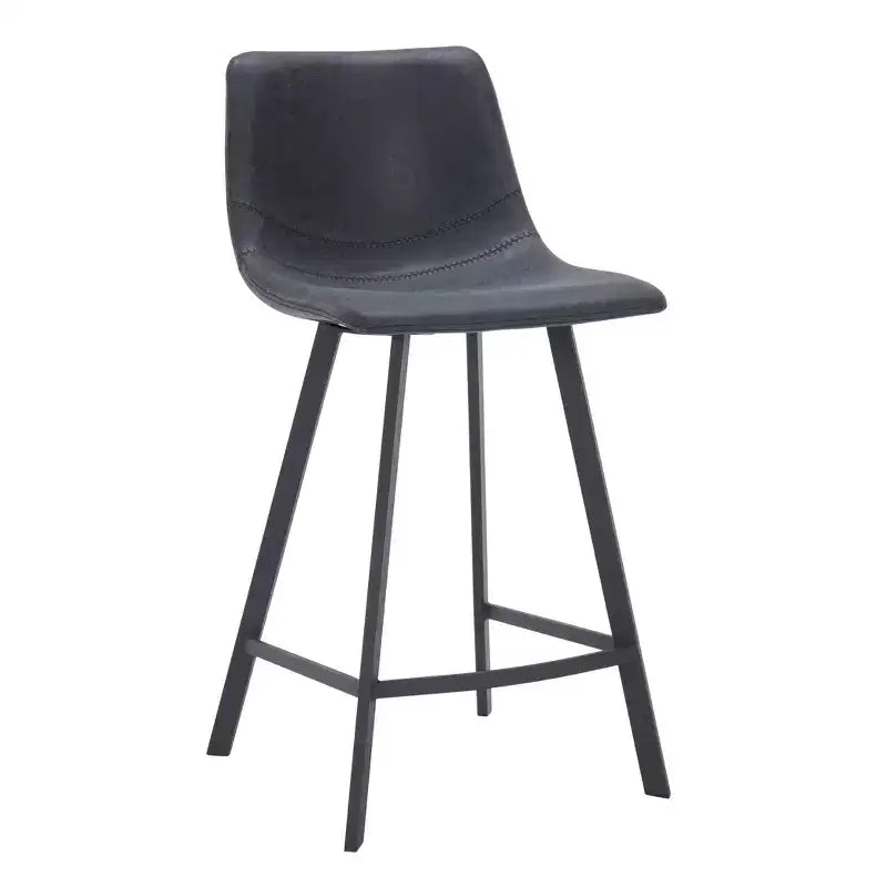LeisureMod 35 Counter Stool Upholstered Leather Ergonomic Backrest Padded Seat Stainless Steel Base and Footrest Elland Collection