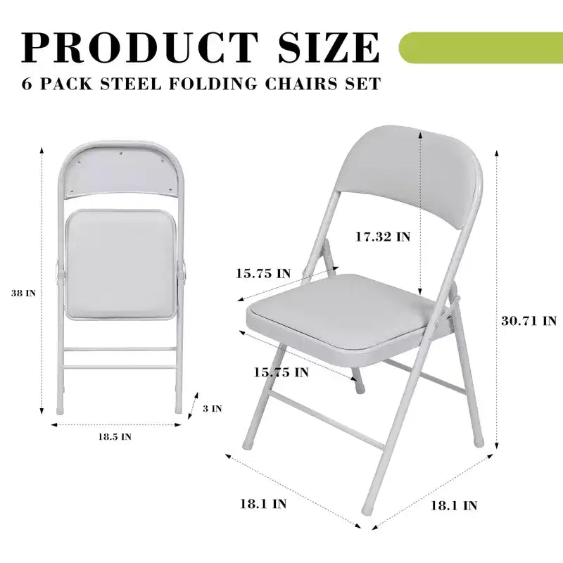 Sedia pieghevole imbottita bianca, pelle PU, set da 6