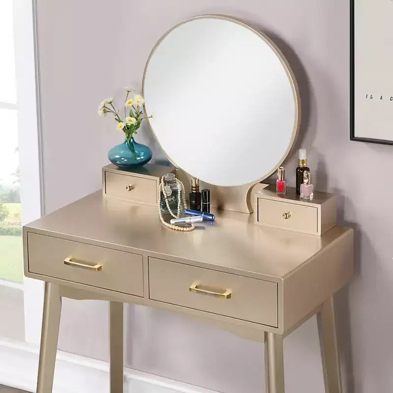 Set toilette e sgabello in legno contemporaneo oro, 2 pezzi, per utente singolo