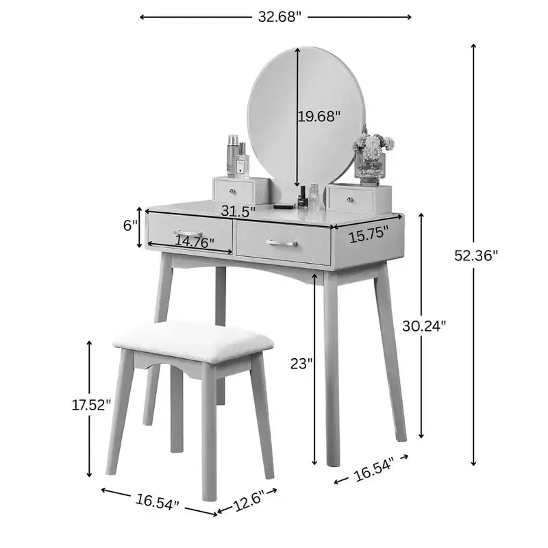 Set toilette e sgabello in legno contemporaneo oro, 2 pezzi, per utente singolo