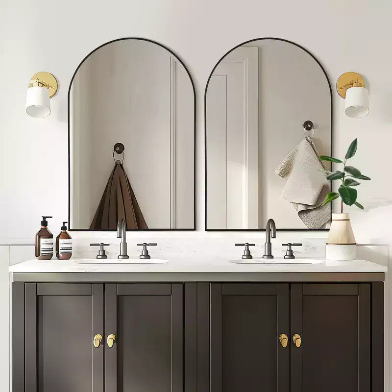 Specchio da parete ad arco nero/oro/argento, cornice in metallo, set da 2