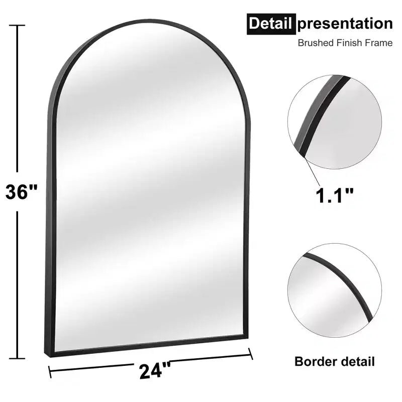 Specchio da parete ad arco nero/oro/argento, cornice in metallo, set da 2