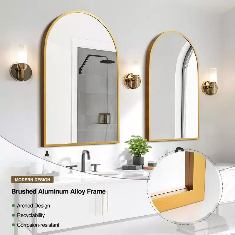 Specchio da parete ad arco nero/oro/argento, cornice in metallo, set da 2