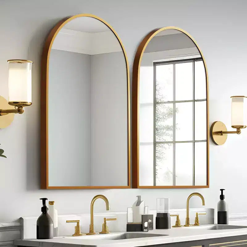 Specchio da parete ad arco nero/oro/argento, cornice in metallo, set da 2